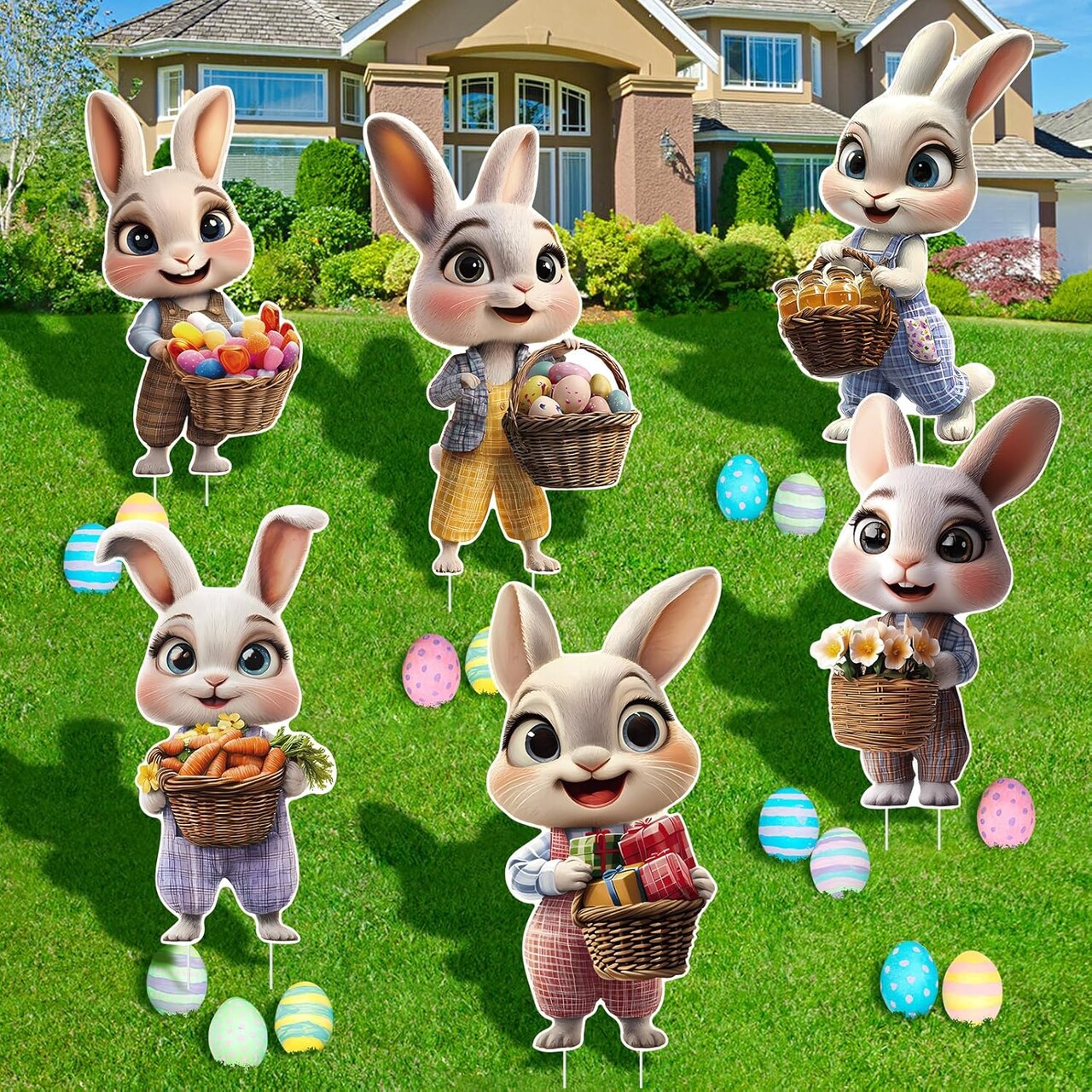 6 PCS Easter Bunny Decorations Outdoor - Large Easter Bunny Yard Signs